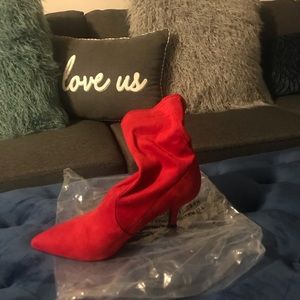Red booties worn once with box